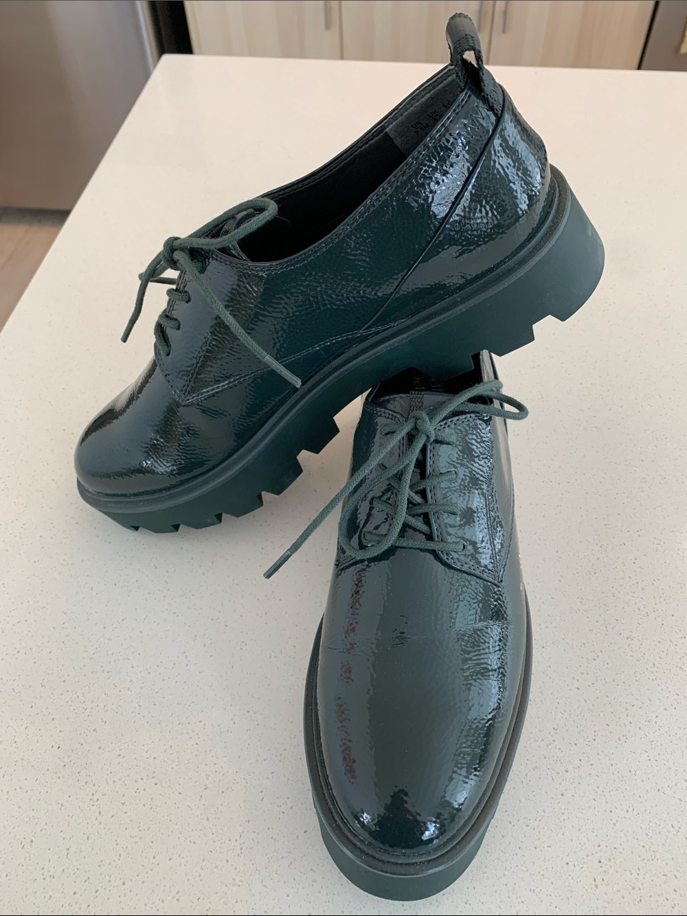 Franco Sarto Dark Green Patent Lace-Up Platform Boots